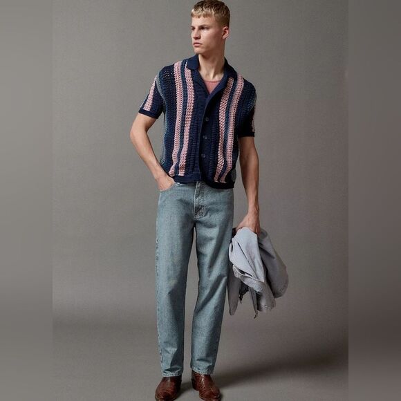 BDG Striped Button-Down Short Sleeve Polo Sweater size S - Picture 2 of 7